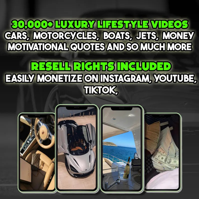 30,000+ Motivational Lifestyle Clips, Luxury Watches, Exotic Cars, Rich, Money, and Aesthetics! (1080P/4K/8K)"